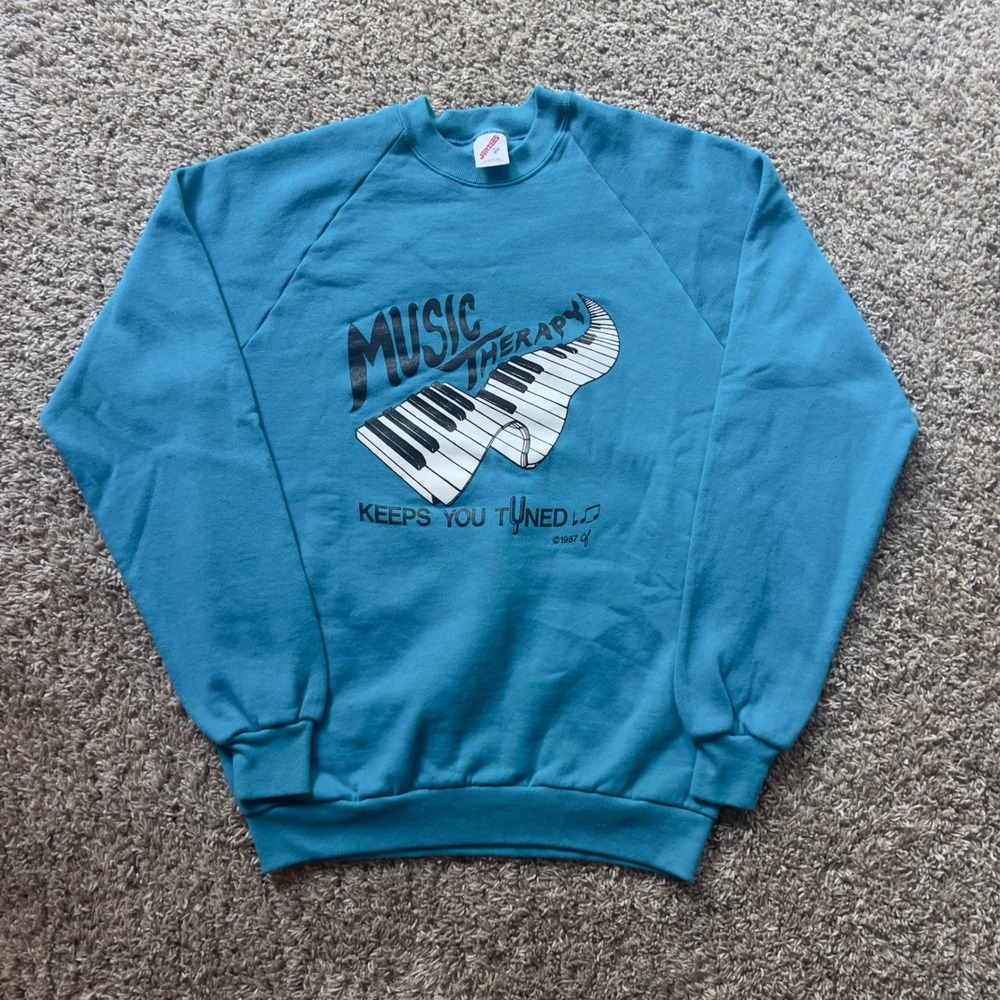 Mens/Womens 80's Vintage Teal Music therapy crewneck